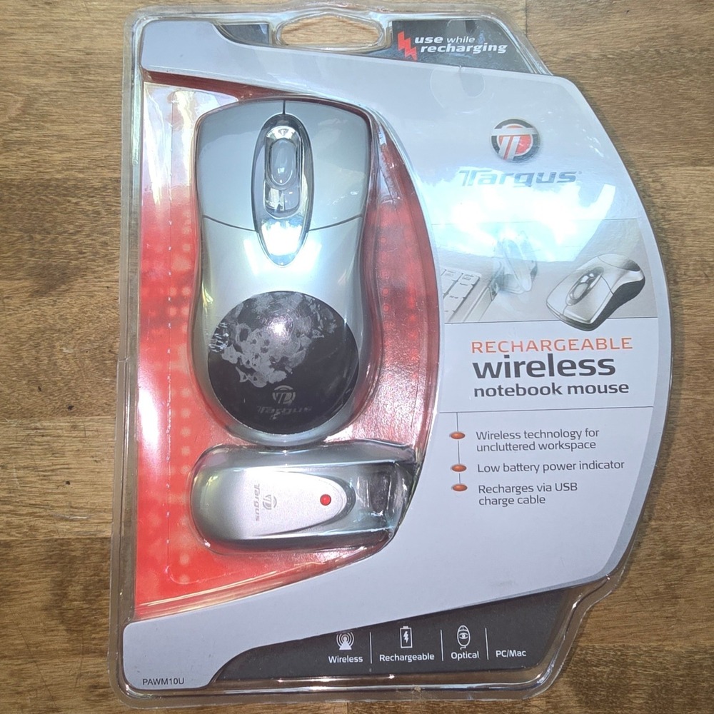 Targus PAWM10U Rechargeable Wireless Notebook Mouse Silver Optical PC Mac NIB